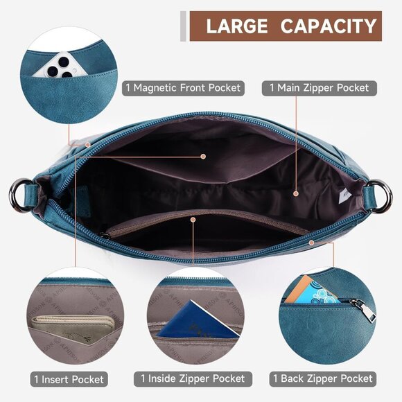 Women's Peacock Blue Imported Leather Crossbody With Adjustable Strap Handbag - Picture 3 of 6